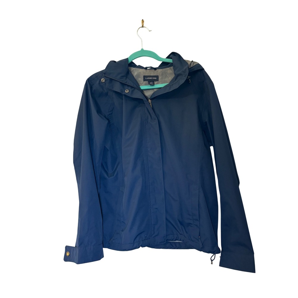 Lands' End Rain Jacket Hooded‎ Lightweight Blue Coat L/P